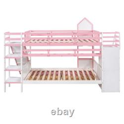 Solid Wood Bunk Bed with Slide Storage Drawers Staircases Twin Full Size Bed Frame