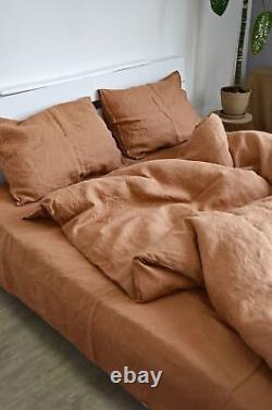 Sunset Rose Color Linen Duvet Cover Natural Linen Duvet With 2 Matching Pillow