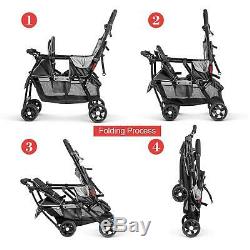 Tandem Double Twin Baby Buggy Pushchair Stroller Pram From Birth Grey