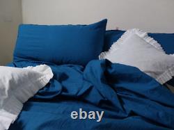 Teal Blue Linen Bedding Set Queen Comforter Twin Full Queen King Duvet Set