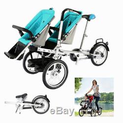 Toddler Baby Stroller Mother Pushchair Bike 2 Seats Folding Twin Bicycle Steel
