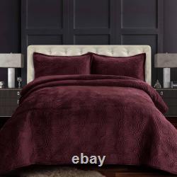 Tribeca Living Oversized Velvet Quilt, Three Piece Queen Bed Set, 260GSM Soft Ve