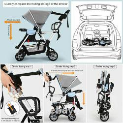 Twin Baby Stroller Sit Lying Lightweight for Infant Newborn Pram Double Carriage