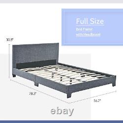 Twin/Full/Queen Size Bed Frame with Headboard Upholstered with Linen & Foam