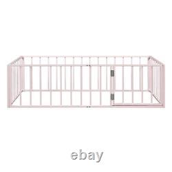 Twin / Full /Queen Size Metal Floor Bed Frame with Fence and Door for Kids Child