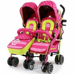 Twin Girls Double Pink Stroller Buggy Pushchair Inc Raincover Bag & Cup Holder