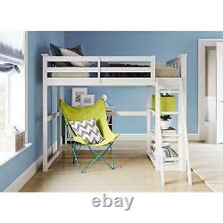 Twin Loft Bed with Bookshelf Durable Solid Pine and Rubberwood White Finish