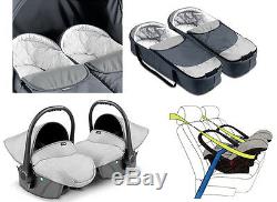 Twin Pram 3in1 Pushchair Double Tandem Stroller Twins Car Seats 17 COLOURS