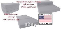 Twin Size Gray Trifold Foam Bed, 6 x 39 x 75 Folding Mattress, 1.8 lb Density
