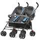 Twin Umbrella Double Stroller In Blue Dark Grey Infant Baby Toddler Foldable New