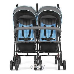 Twin Umbrella Double Stroller In Blue Dark Grey Infant Baby Toddler Foldable NEW