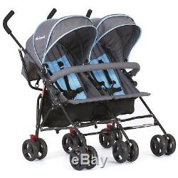 Twin Umbrella Double Stroller In Blue Dark Grey Infant Baby Toddler Foldable NEW
