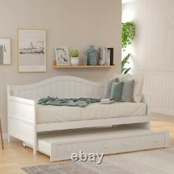 Twin Wooden Daybed Trundle Bed Sofa Bed Bedroom Living Room Modern White