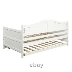 Twin Wooden Daybed Trundle Bed Sofa Bed Bedroom Living Room Modern White