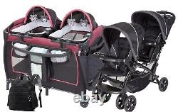 Twins Baby Children Sit n Stand Double Stroller Combo Nursery Center Playard Bag