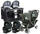 Twins Baby Double Stroller With 2 Car Seats & Infant Playard Combo Travel Set