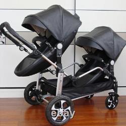 Twins Baby Stroller, aluminum Frame PU Leather Twin Pram Can Sit and Lying, double