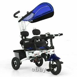 Twins Baby Tricycle Stroller With Safety Double Rotatable Seat Toddler Travel