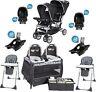 Twins Double Stroller Combo Set 2 Car Seats Playard Two Bases Baby Travel System