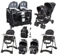 Twins Double Stroller Combo with 2 Car Seats Playard 2 Chairs Bag Baby Travel