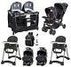 Twins Double Stroller With 2 Car Seats Playard 2 Chairs Bag Black Combo Set
