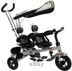 Twins Kids Bike Baby Trike Stroller Ride Tricycle Rotatable Seat Belt Sun Shade