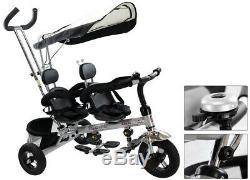 Twins Kids Bike Baby Trike Stroller Ride Tricycle Rotatable Seat Belt Sun Shade