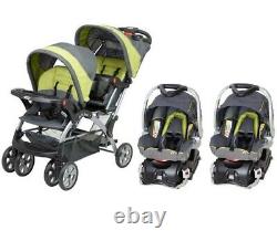 Twins Newborn Baby Double Stroller with 2 Car Seats Playard Bag Combo Travel Set