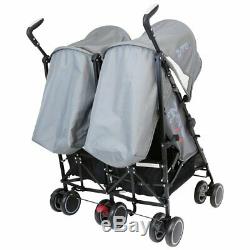 Unisex Grey Twin Double Buggy Pram Pushchair Stroller inc Parasol & Raincover