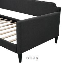 Upholstered Twin Daybed Twin Size Polyester Sofa Bed Frame With Wood Slats Gray