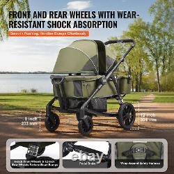 VEVOR All-Terrain Stroller Wagon 2 Seats Collapsible with Canopy Dark Olive Green