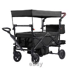 VEVOR Wagon Stroller Push Pull Quad Collapsible for 2 Kids with Canopy Black