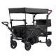 Vevor Wagon Stroller Push Pull Quad Collapsible For 2 Kids With Canopy Black