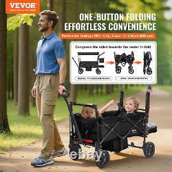 VEVOR Wagon Stroller Push Pull Quad Collapsible for 2 Kids with Canopy Black