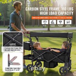 VEVOR Wagon Stroller Push Pull Quad Collapsible for 2 Kids with Canopy Black