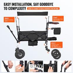 VEVOR Wagon Stroller Push Pull Quad Collapsible for 2 Kids with Canopy Black