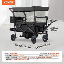 VEVOR Wagon Stroller Push Pull Quad Collapsible for 2 Kids with Canopy Black