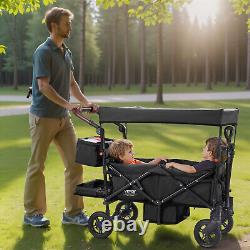 VEVOR Wagon Stroller Push Pull Quad Collapsible for 2 Kids with Canopy Black