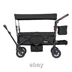 VEVOR Wagon Stroller Push Pull Quad Collapsible for 2 Kids with Canopy Black