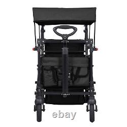 VEVOR Wagon Stroller Push Pull Quad Collapsible for 2 Kids with Canopy Black