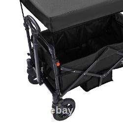 VEVOR Wagon Stroller Push Pull Quad Collapsible for 2 Kids with Canopy Black