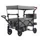 Vevor Wagon Stroller Push Pull Quad Collapsible For 2 Kids With Canopy Dark Grey