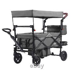 VEVOR Wagon Stroller Push Pull Quad Collapsible for 2 Kids with Canopy Dark Grey