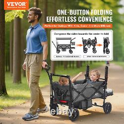 VEVOR Wagon Stroller Push Pull Quad Collapsible for 2 Kids with Canopy Dark Grey