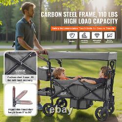 VEVOR Wagon Stroller Push Pull Quad Collapsible for 2 Kids with Canopy Dark Grey