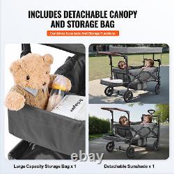 VEVOR Wagon Stroller Push Pull Quad Collapsible for 2 Kids with Canopy Dark Grey