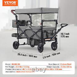 VEVOR Wagon Stroller Push Pull Quad Collapsible for 2 Kids with Canopy Dark Grey