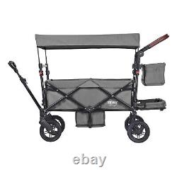 VEVOR Wagon Stroller Push Pull Quad Collapsible for 2 Kids with Canopy Dark Grey