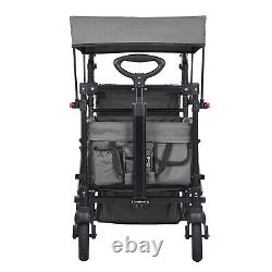 VEVOR Wagon Stroller Push Pull Quad Collapsible for 2 Kids with Canopy Dark Grey