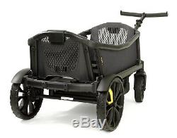 Veer All Terrain Cruiser Twin Kids Double Stroller Wagon w Canopy & Basket Green